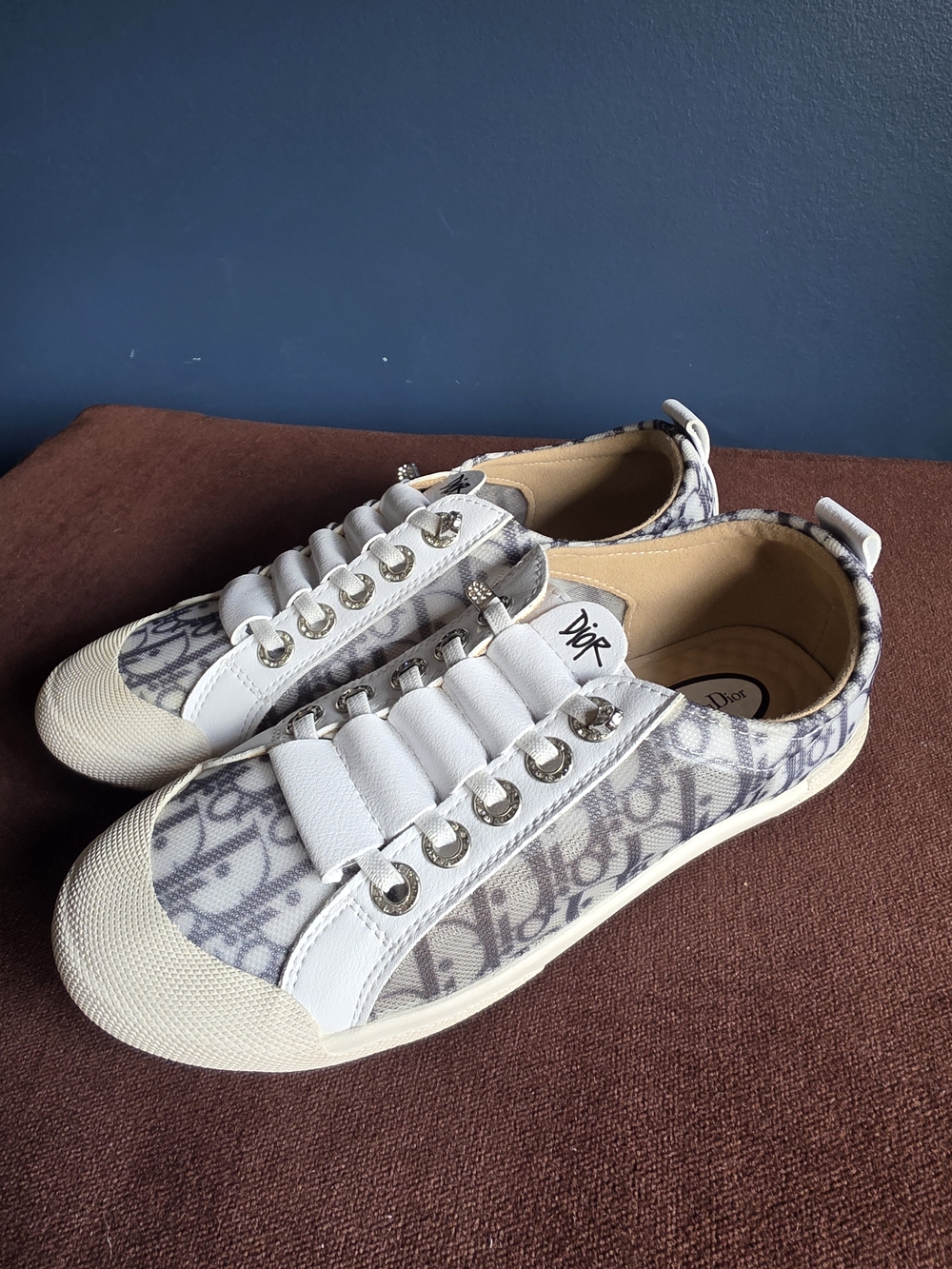 Dior Oblique Canvas Low-Top Sneakers in White and Gray